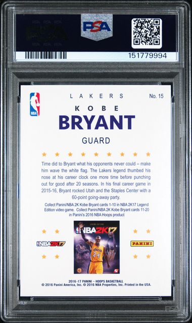 2016 Panini Hoops Kobe 2K17 Hoops #15 Kobe Bryant PSA 10 - Back