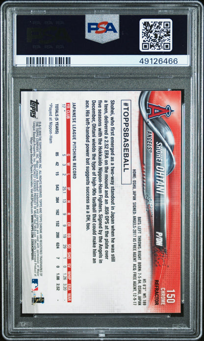 2018 Topps Chrome Pitching Refractor Shohei Ohtani #150 PSA 10