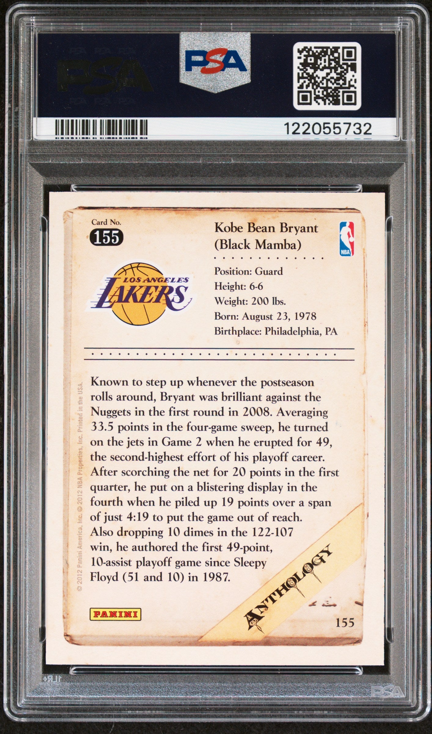 2012 Panini Kobe Anthology #155 Kobe Bryant PSA 10