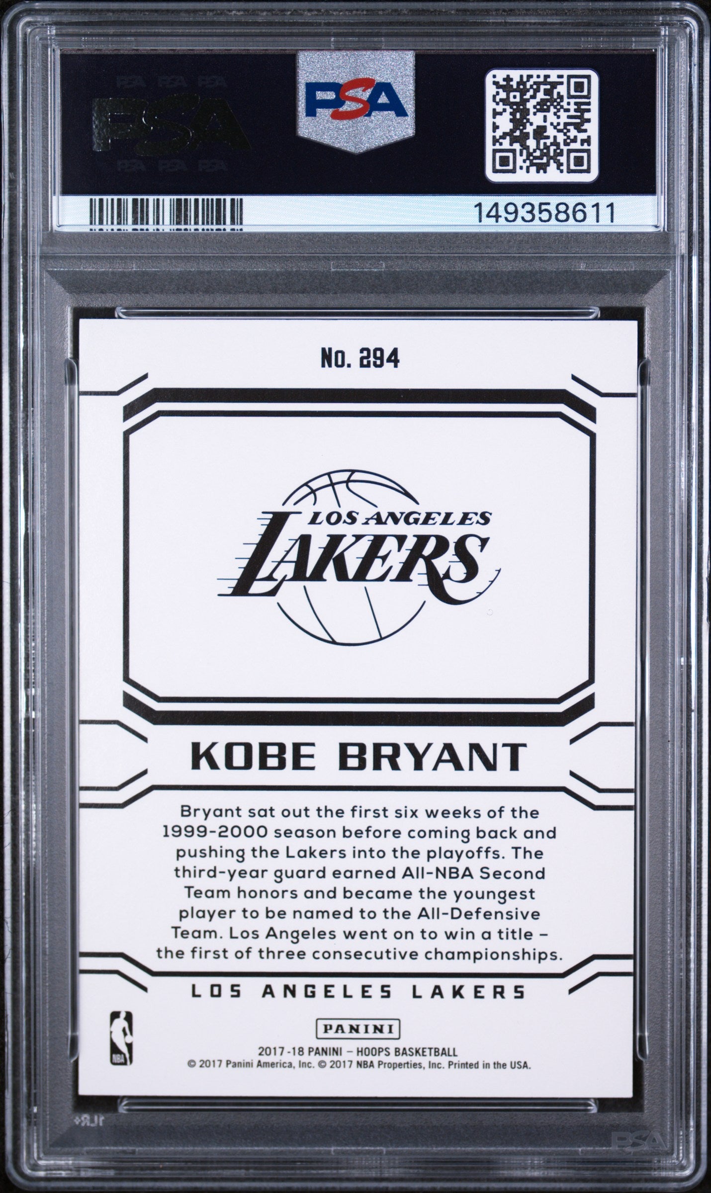 2017 Panini Hoops #294 Kobe Bryant PSA 10
