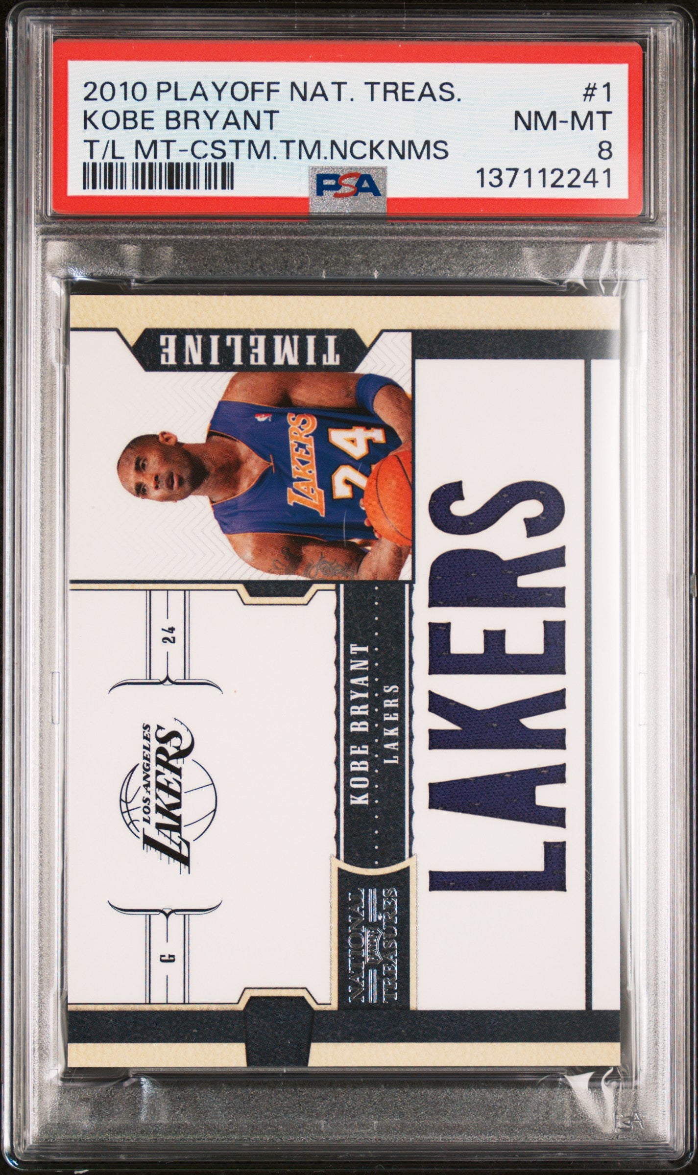 2010 Panini Playoff National Treasures Timeline Materials /99 #1 Kobe Bryant PSA 8