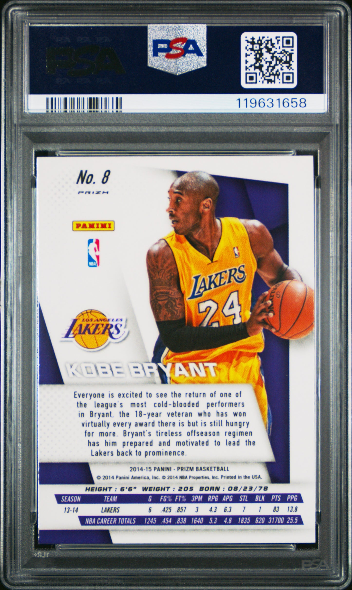 2014 Panini Prizm SP Variations Prizm #8 Kobe Bryant PSA 10