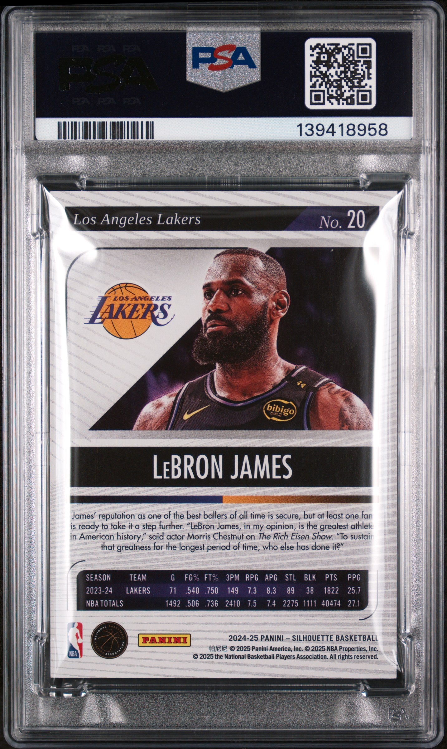 2024 Panini Silhouette Holo Silver /149 #20 LeBron James PSA 9