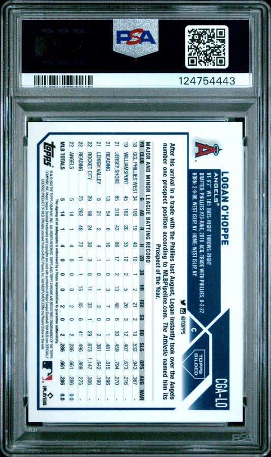 2023 Topps Gilded Collection Chrome Gold Etch Autograph Blue /50 Logan O'Hoppe #CGA-LO PSA 10