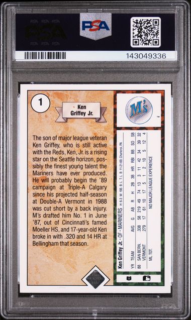 1989 Upper Deck Star Rookie #1 Ken Griffey Jr. PSA 8 - Back