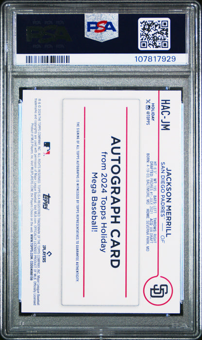 2024 Topps Holiday Autograph #HACJM Jackson Merrill PSA 10