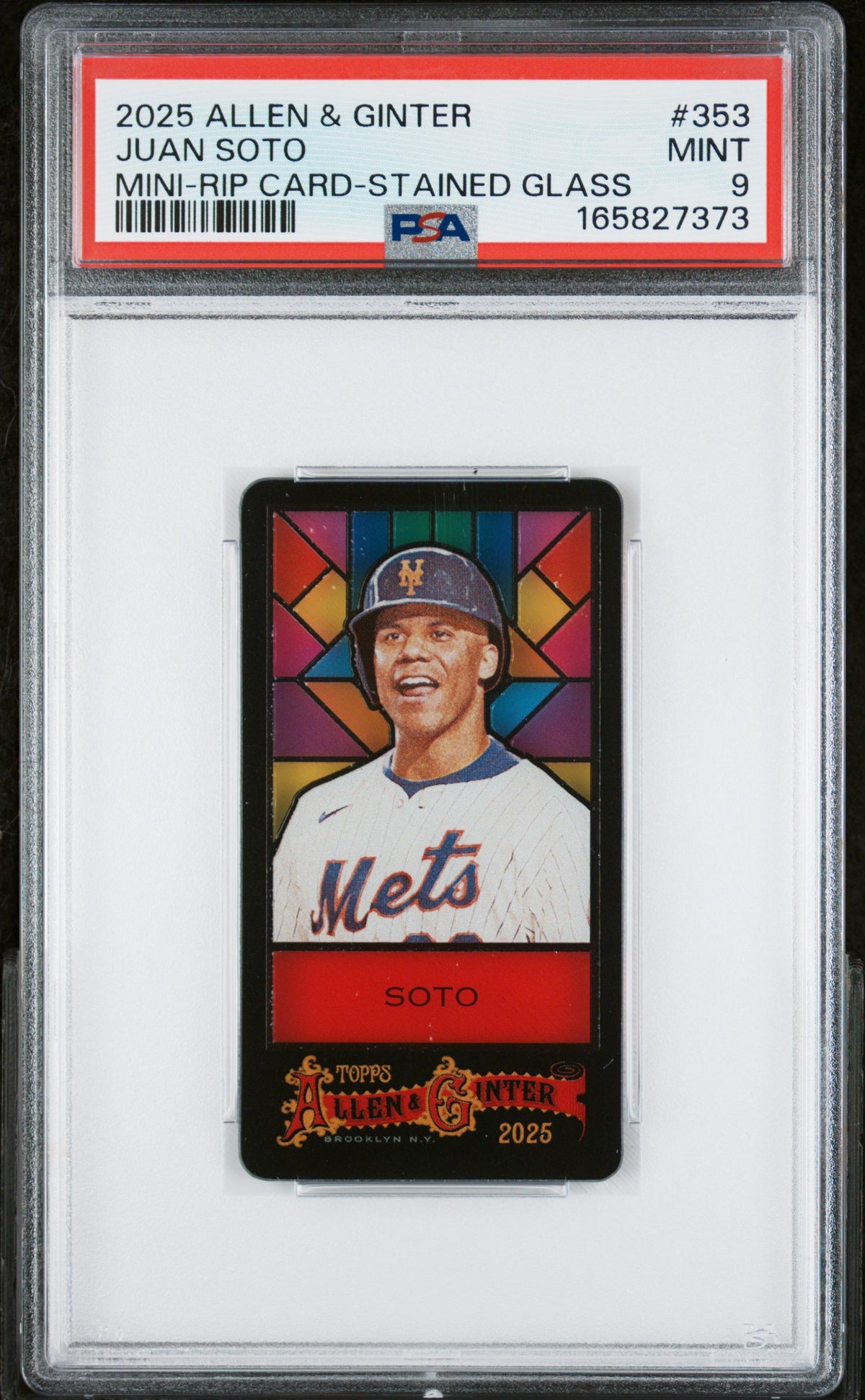 2025 Topps Allen & Ginter Mini-Rip Card Stained Glass #353 Juan Soto PSA 9
