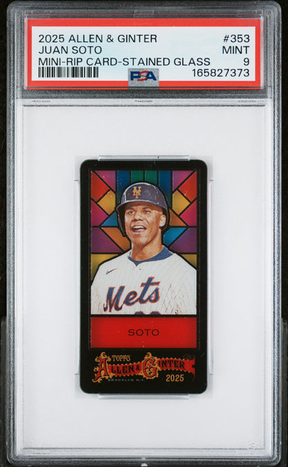 2025 Topps Allen & Ginter Mini-Rip Card Stained Glass #353 Juan Soto PSA 9