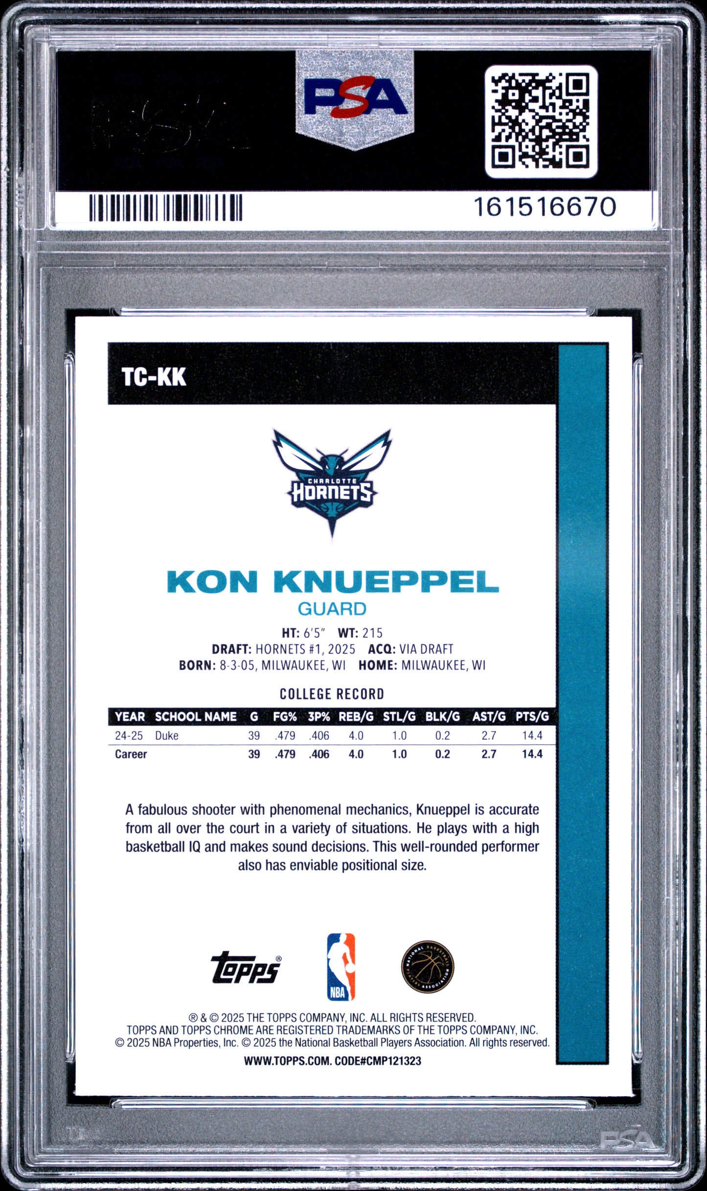 2025 Topps Silver Pack #TC-KK Kon Knueppel PSA 10