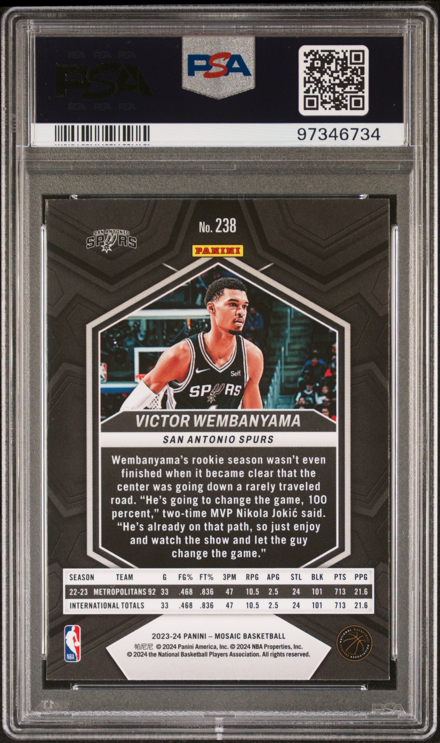 2023 Panini Mosaic #238 Victor Wembanyama PSA 9