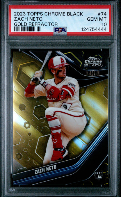 2023 Topps Chrome Black Gold Refractor /50 Zach Neto #74 PSA 10