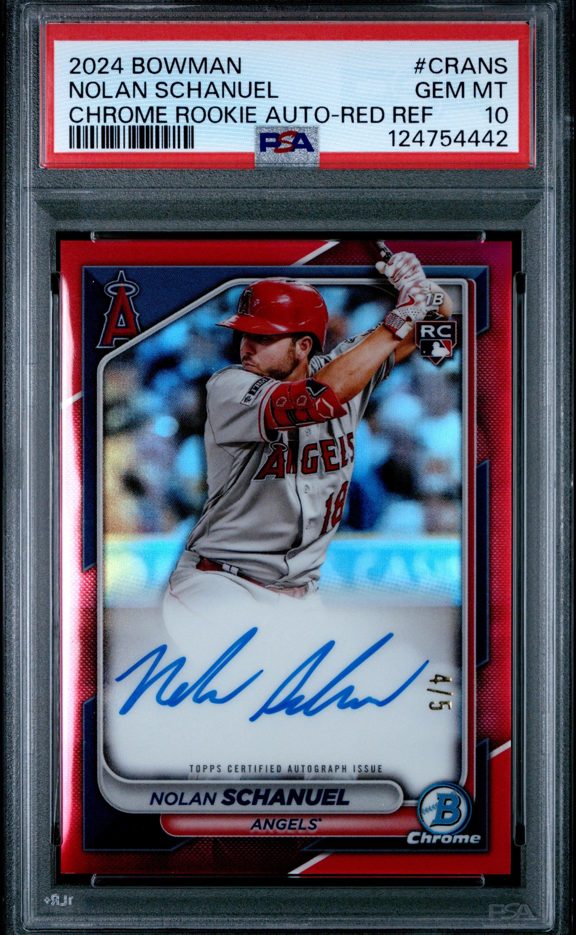 2024 Bowman Chrome Rookie Autograph Red Refractor /5 Nolan Schanuel #CRA-NS PSA 10