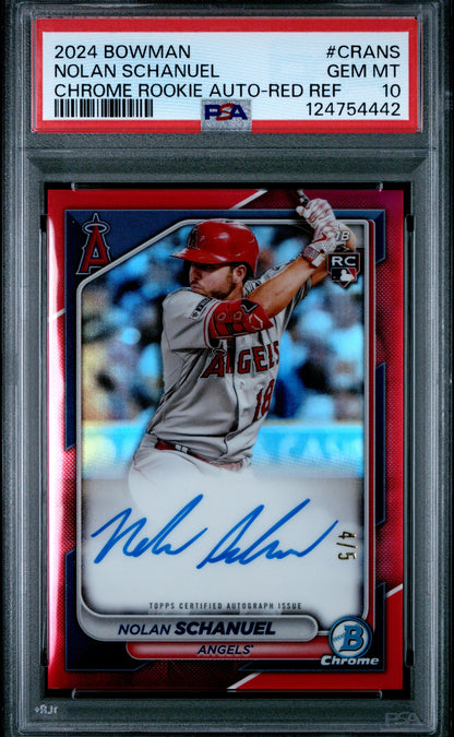 2024 Bowman Chrome Rookie Autograph Red Refractor /5 Nolan Schanuel #CRA-NS PSA 10