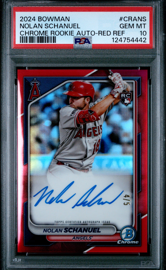 2024 Bowman Chrome Rookie Autograph Red Refractor /5 Nolan Schanuel #CRA-NS PSA 10