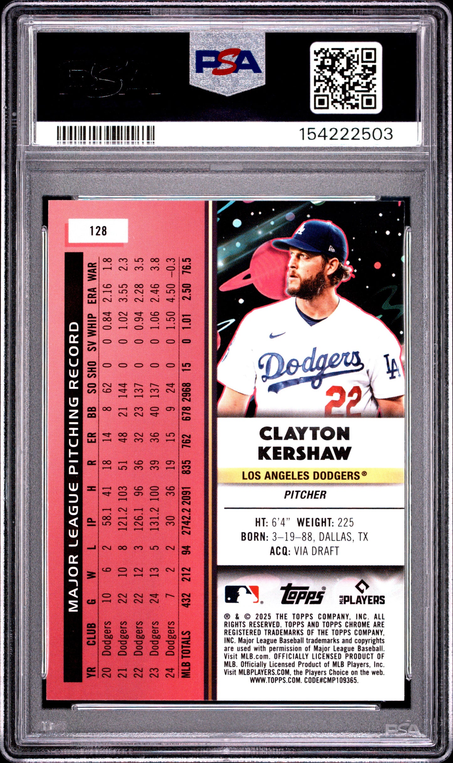 2025 Topps Cosmic Chrome Nucleus #128 Clayton Kershaw PSA 10