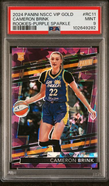 2024 Panini National Sports Collectors Convention VIP Gold Rookies Purple Sparkle /49 #RC11 Cameron Brink PSA 9 - Front