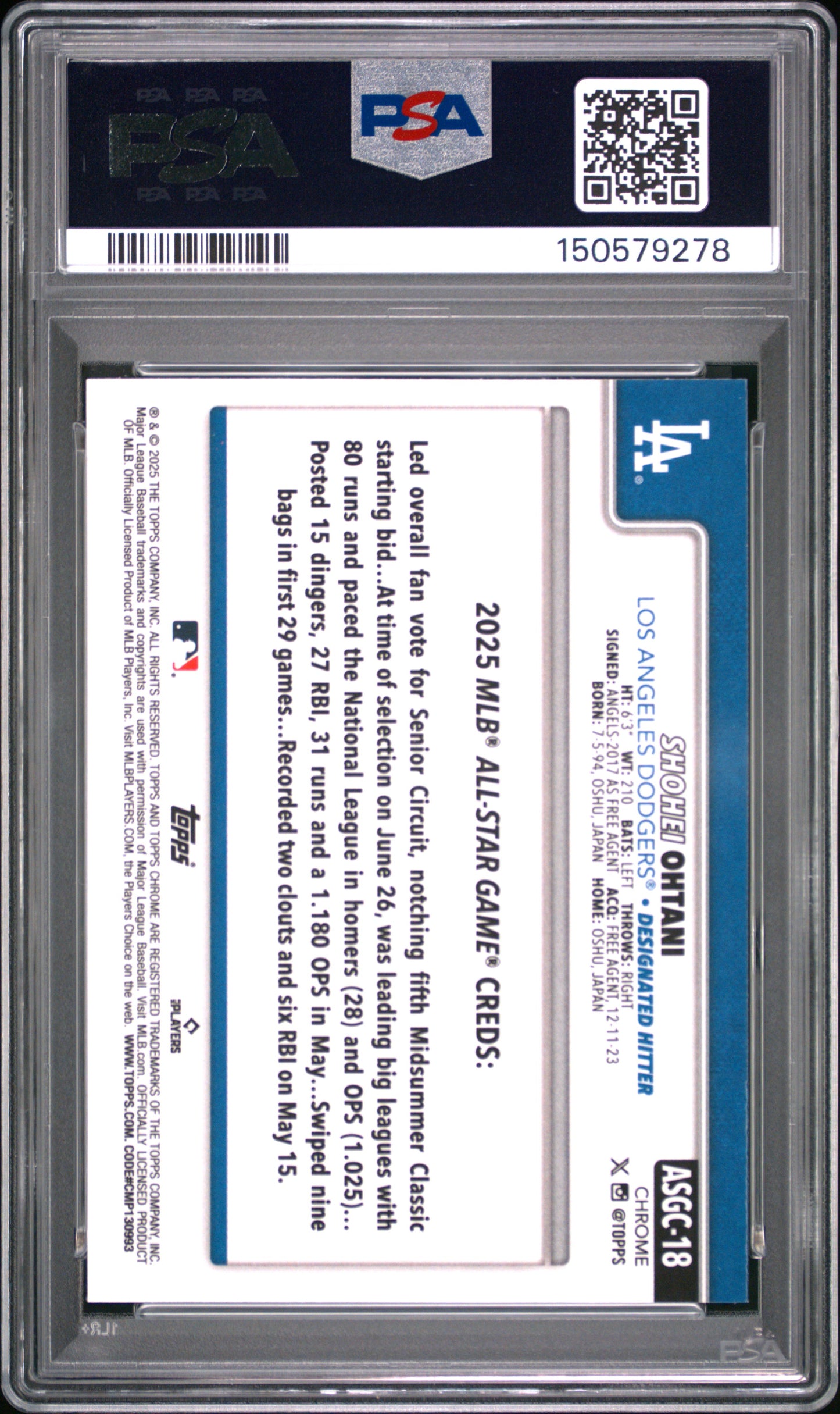 2025 Topps Chrome Update 2025 All Star Game #18 Shohei Ohtani PSA 10