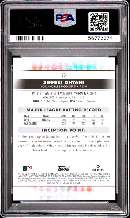 2024 Topps Inception #73 Shohei Ohtani PSA 10