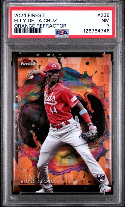 2024 Topps Finest Orange Refractor #238 Elly De La Cruz PSA 7