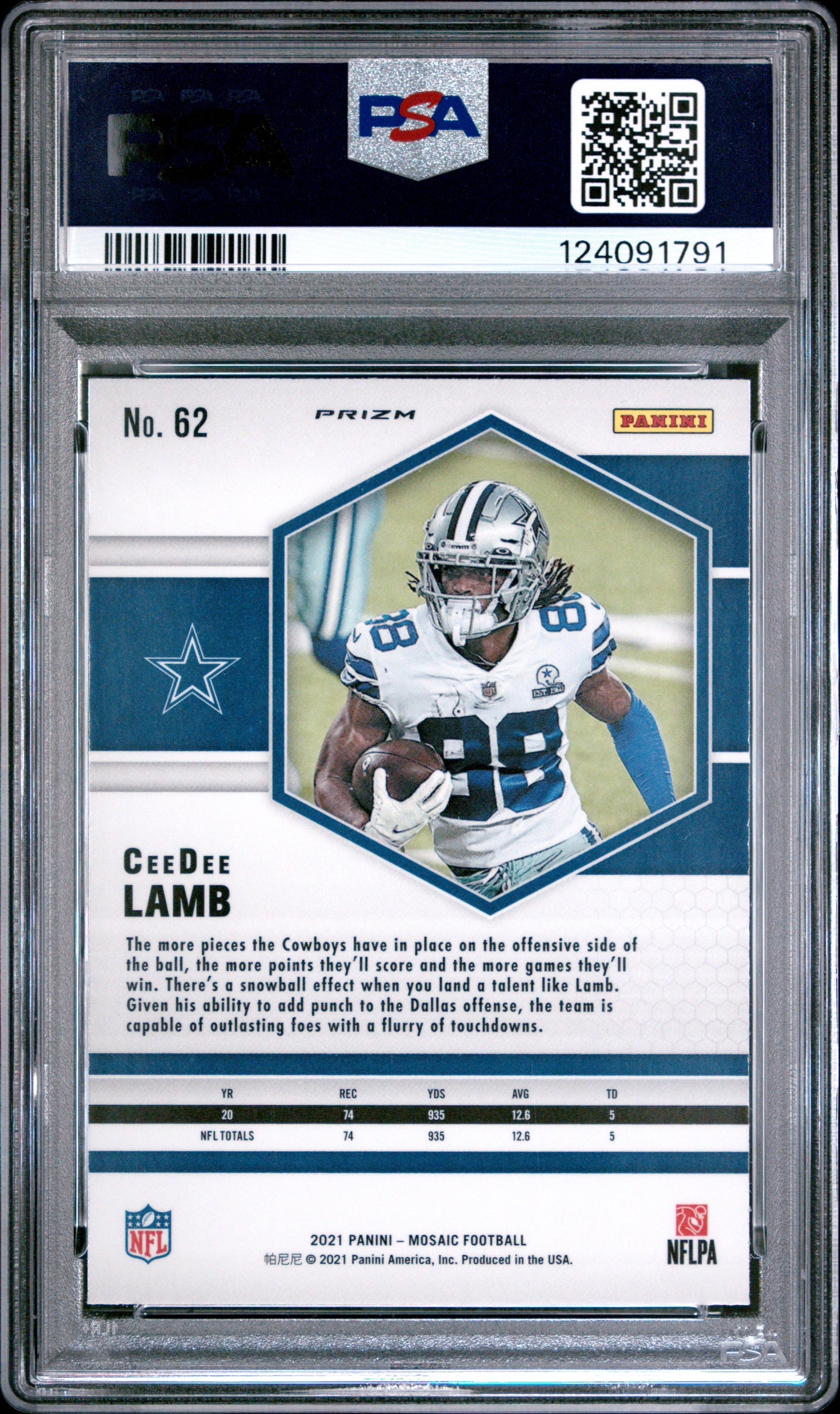 2021 Panini Mosaic Reactive Orange #62 Ceedee Lamb PSA 10