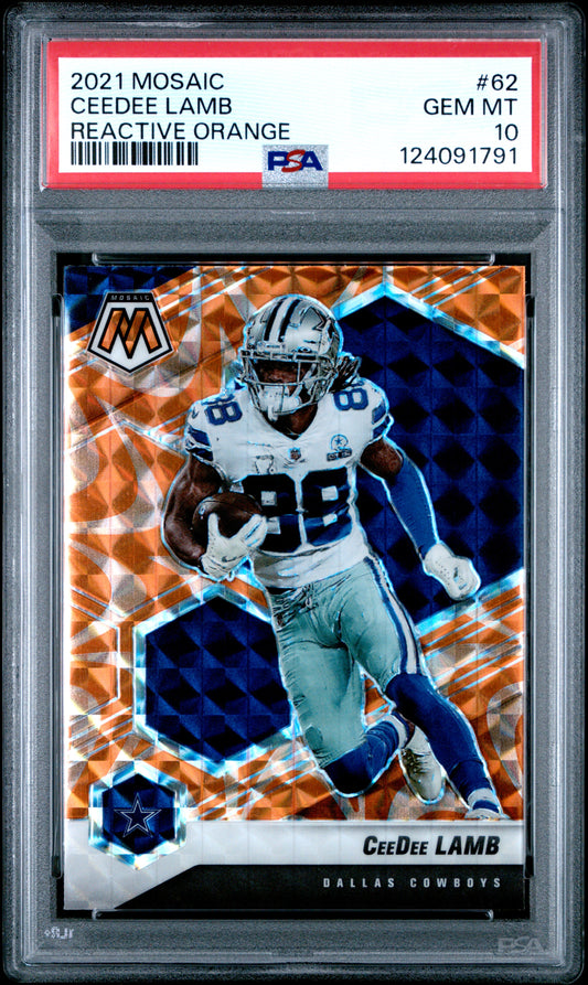 2021 Panini Mosaic Reactive Orange #62 Ceedee Lamb PSA 10