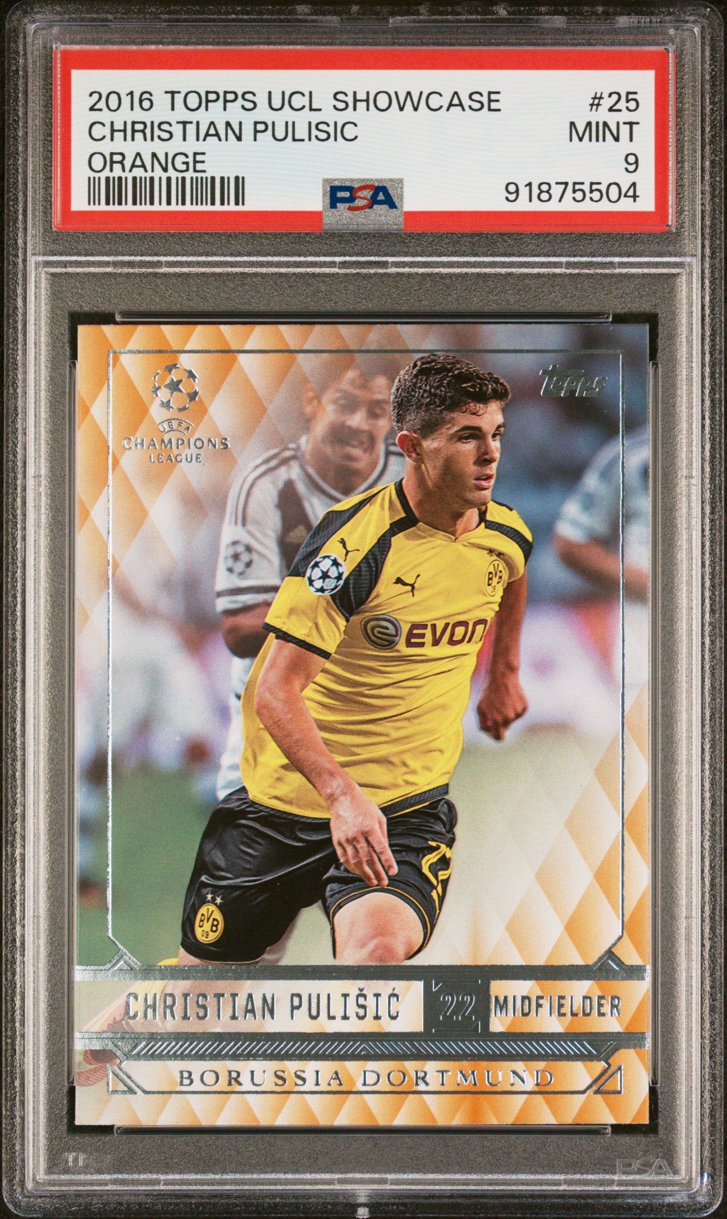 2016 Topps UEFA Champions League Showcase Orange #25 Christian Pulisic PSA 9