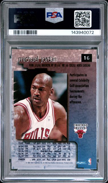 1996 Skybox Premium #16 Michael Jordan PSA 9 - Back
