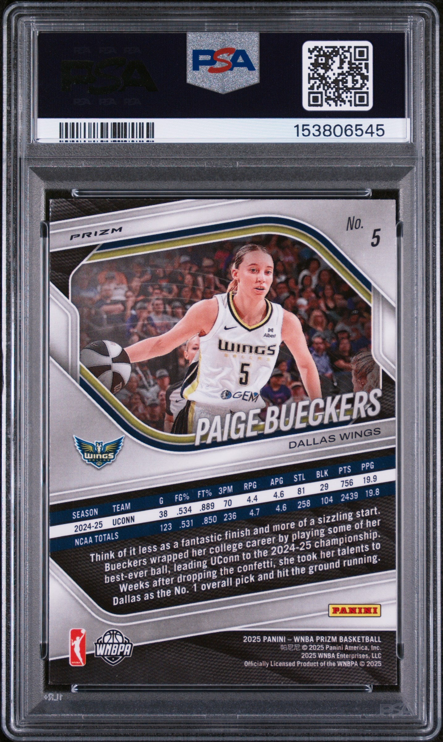 2025 Panini Prizm WNBA Blue Velocity #5 Paige Bueckers PSA 9