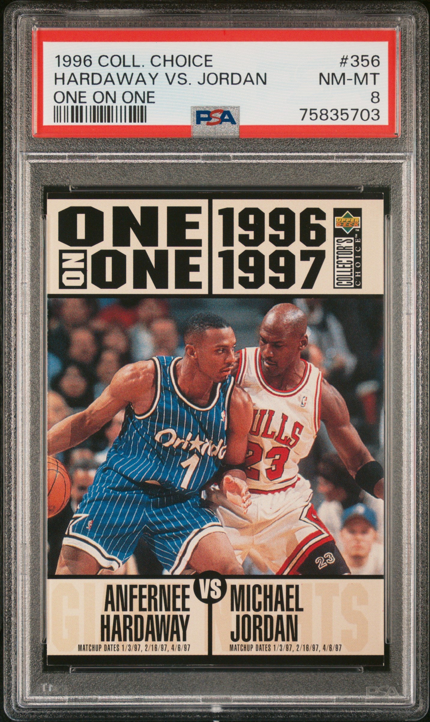 1996 Upper Deck Collector's Choice One on One #356 Anfernee Hardaway vs. Michael Jordan PSA 8