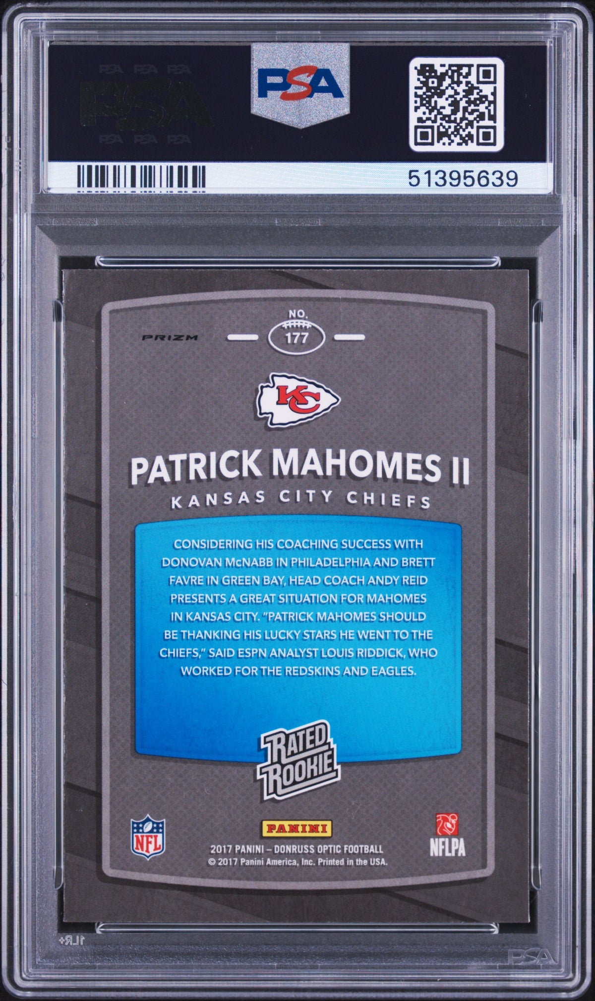 2017 Panini Donruss Optic Pink #177 Patrick Mahomes PSA 9 - back