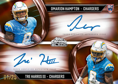 2025 Topps Chrome Black Football Omarion Hampton & Tre Harris III Pitch Black Pairings Dual Autograph Card