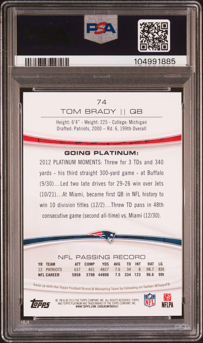 2013 Topps Platinum Sapphire #74 Tom Brady PSA 10