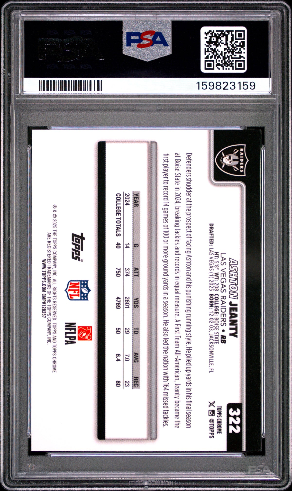 2025 Topps Chrome Prism Refractor #322 Ashton Jeanty PSA 10