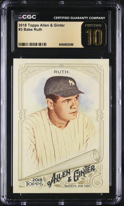 2018 Topps Allen & Ginter #3 Babe Ruth CGC 10 Pristine