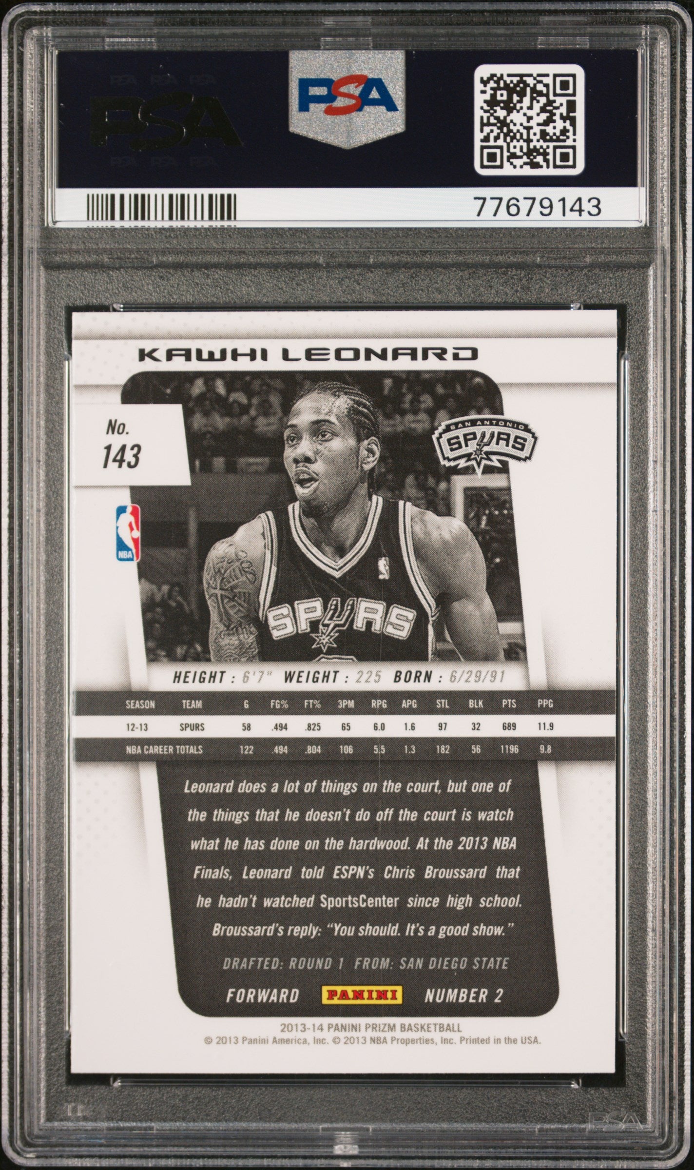 2013 Panini Prizm #143 Kawhi Leonard PSA 10