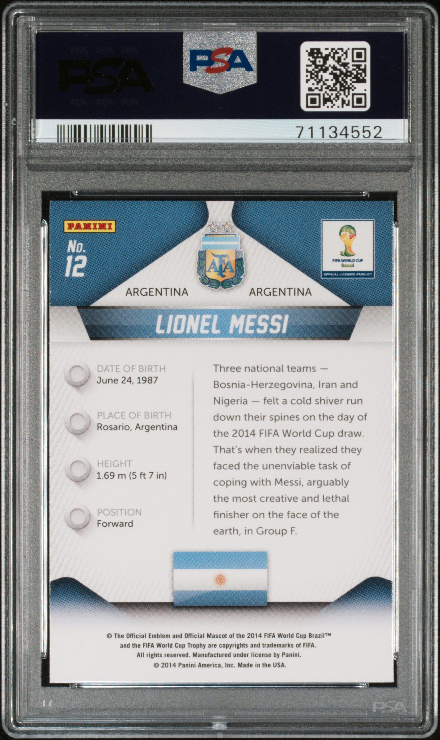 2014 Panini Prizm World Cup #12 Lionel Messi PSA 9