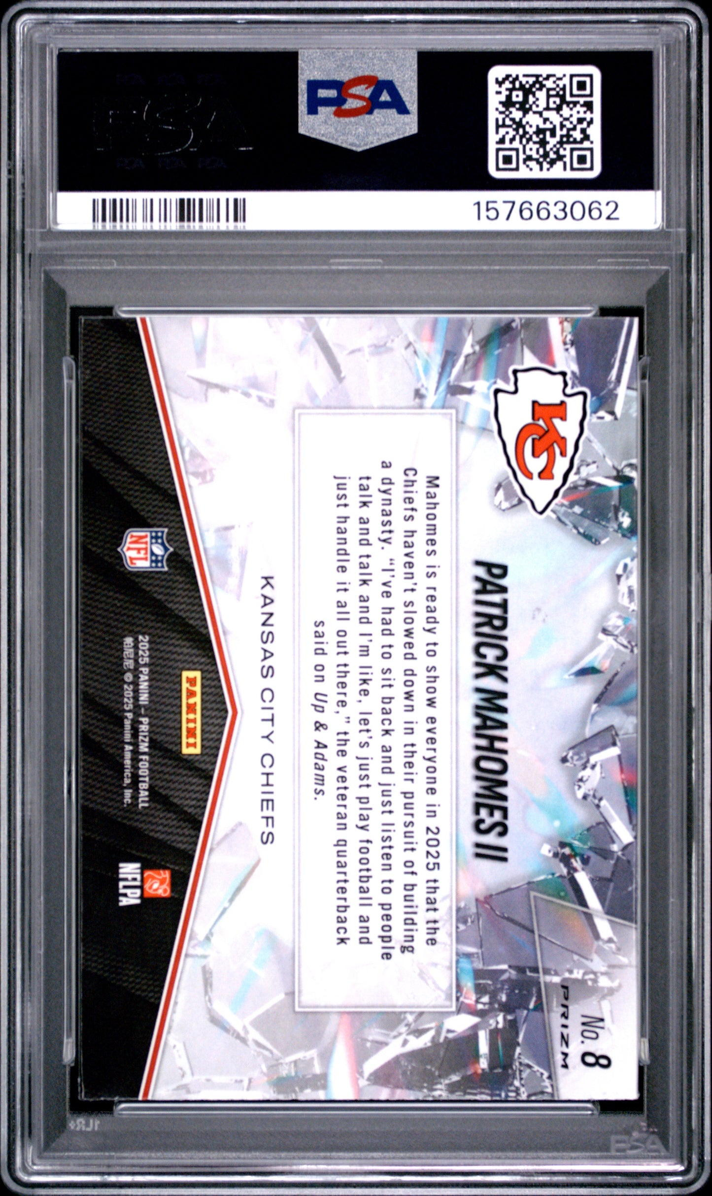 2025 Panini Prizm Prizm Break Green Prizm #8 Patrick Mahomes II PSA 9