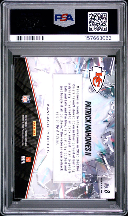 2025 Panini Prizm Prizm Break Green Prizm #8 Patrick Mahomes II PSA 9