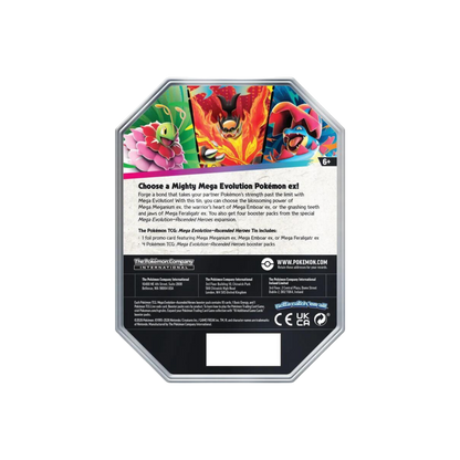 Pokemon Mega Evolution Ascended Heroes Tin - Back of Tin
