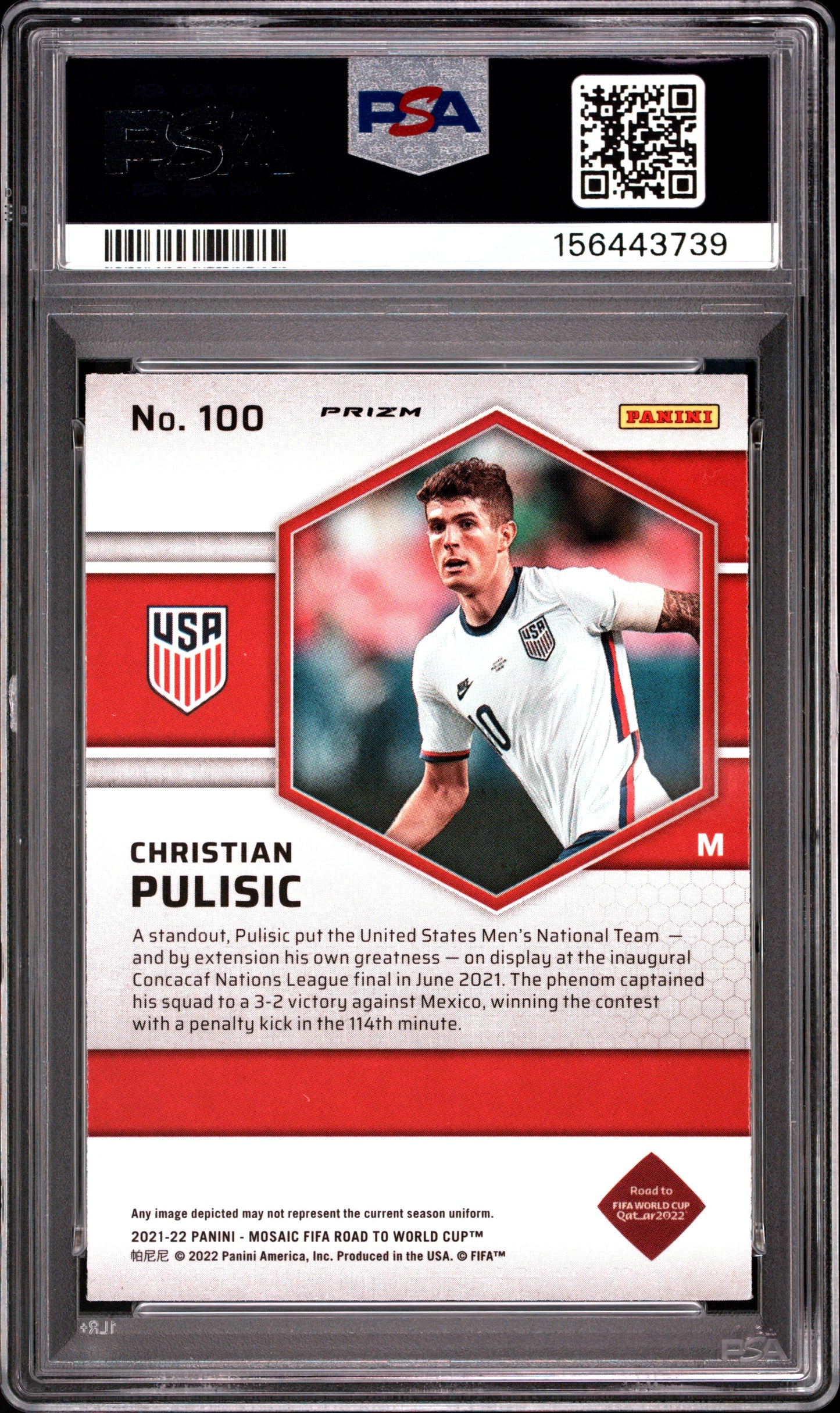 2021-22 Panini Mosaic FIFA Road to World Cup Reactive Red #100 Christian Pulisic PSA 10