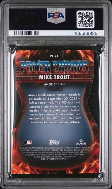 2026 Bowman Chrome Power Chords Aqua Refractor /125 #PC-24 Mike Trout PSA 9 - Back