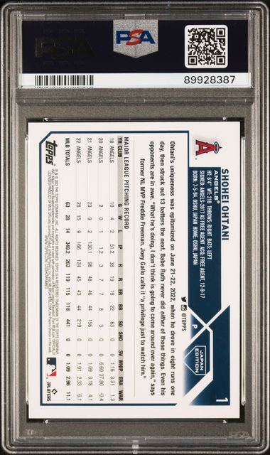 2023 Topps Baseball Japan Edition #1 Shohei Ohtani PSA 10 - Back