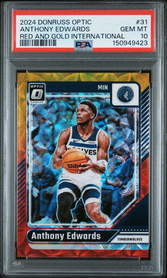 2024 Panini Donruss Optic Red & Gold International /99 #31 Anthony Edwards PSA 10