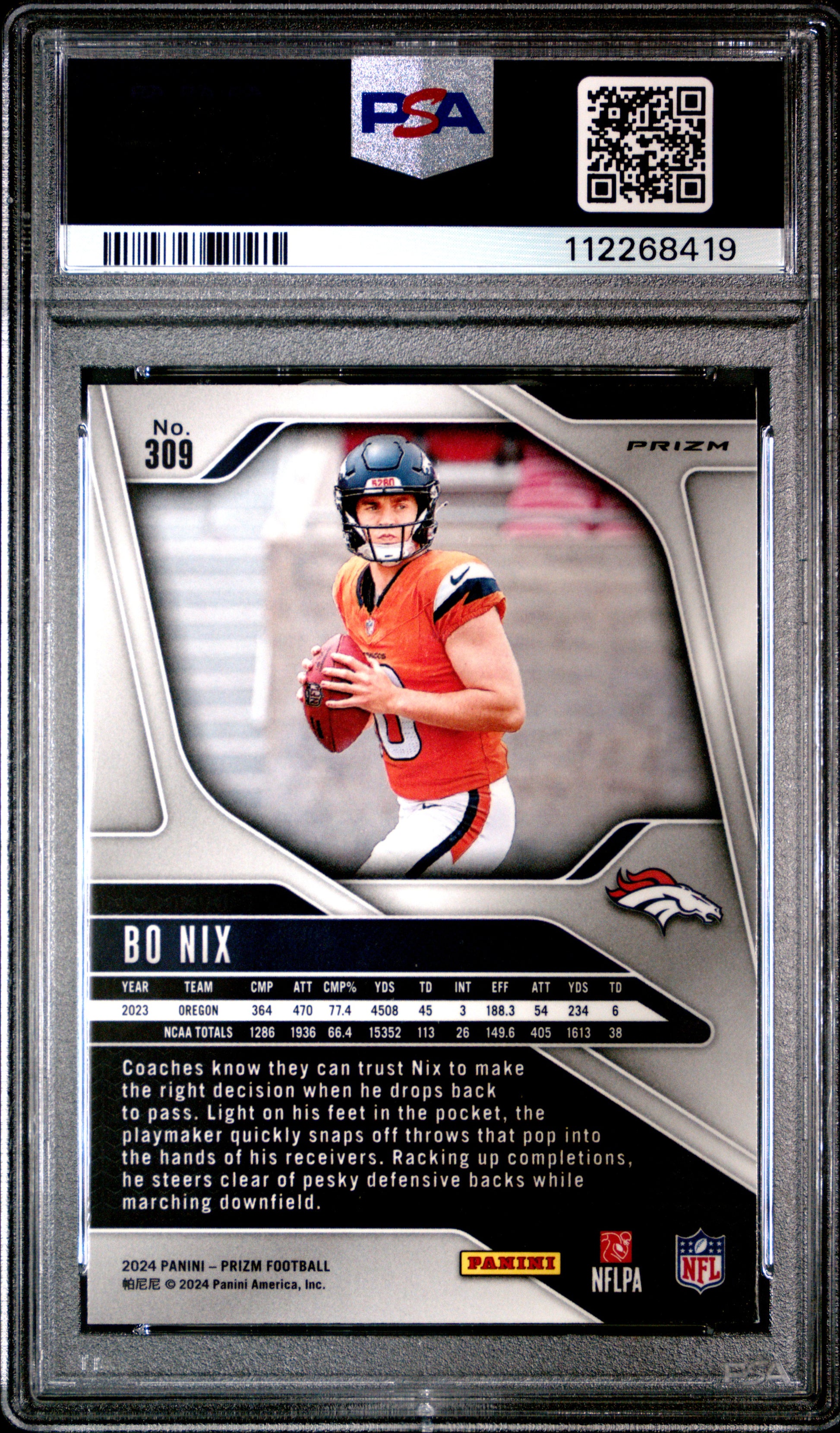 2024 Panini Prizm Red/White/Blue Prizm #309 Bo Nix PSA 9