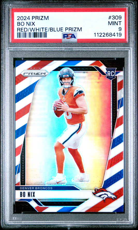 2024 Panini Prizm Red/White/Blue Prizm #309 Bo Nix PSA 9