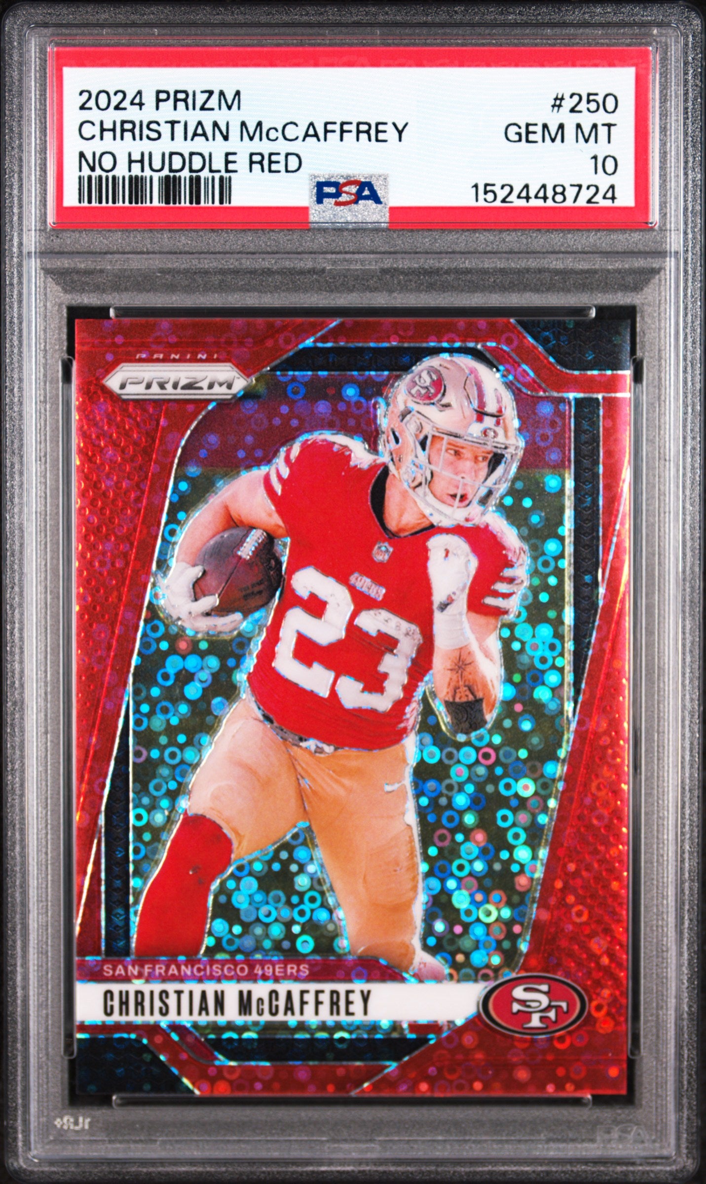 2024 Panini Prizm No Huddle Red /75 #250 Christian McCaffrey PSA 10