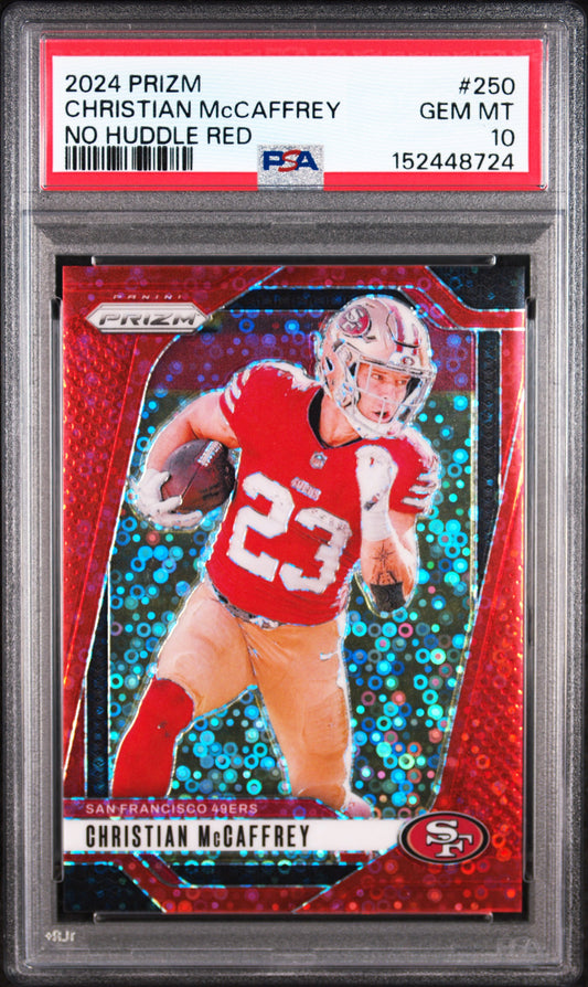 2024 Panini Prizm No Huddle Red /75 #250 Christian McCaffrey PSA 10