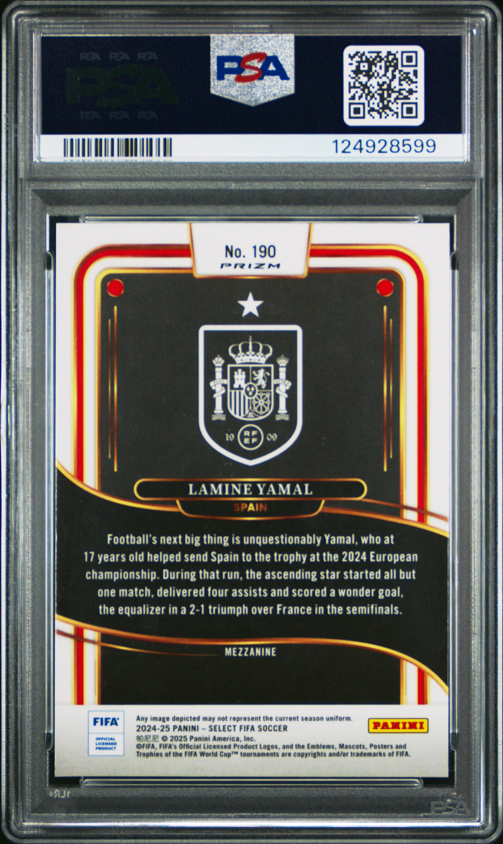 2024-25 Panini Select FIFA Red Lamine Yamal #190 PSA 8