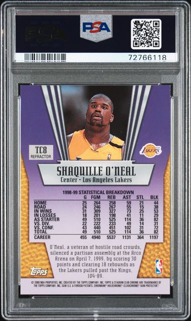 1999 Topps Stadium Club Chrome True Colors Refractor #TC8 Shaquille O'Neal PSA 7 - Back