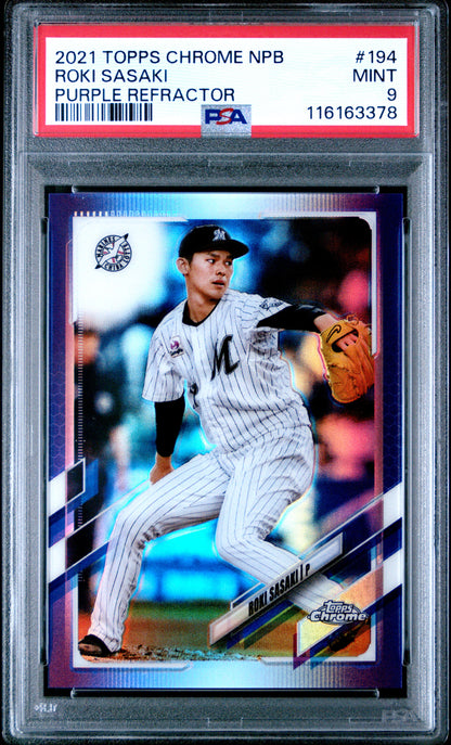 2021 Topps Chrome NPB Purple Refractor /299 Roki Sasaki #194 PSA 9